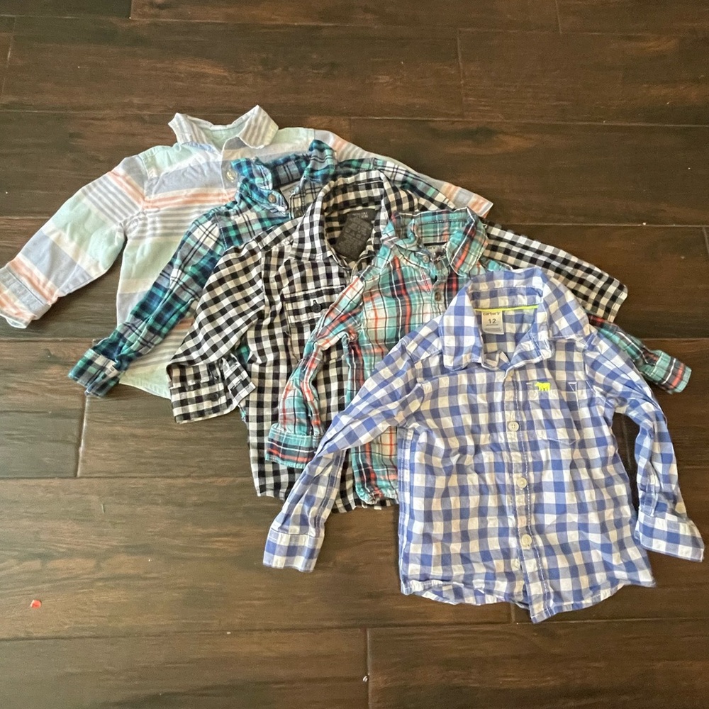 Baby boy long sleeve button down shirt 5 piece bundle size 12 months